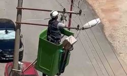 ELEKTRİK TELLERİNE TAKILAN KUŞ KURTARILDI