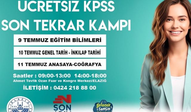 ELAZIĞ BELEDİYESİ ÜCRETSİZ KPSS SON TEKRAR KAMPI BAŞLADI