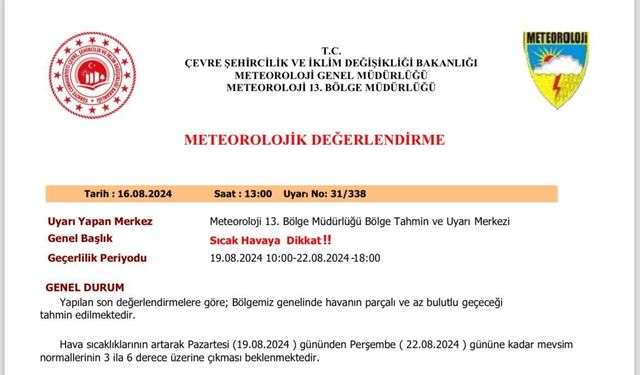 METEOROLOJİDEN ELAZIĞ’A ‘SICAK HAVA’ UYARISI