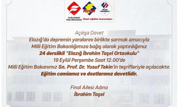 24 DERSLİKLİ 'ELAZIĞ İBRAHİM TAŞEL' ORTAOKULU AÇILIYOR