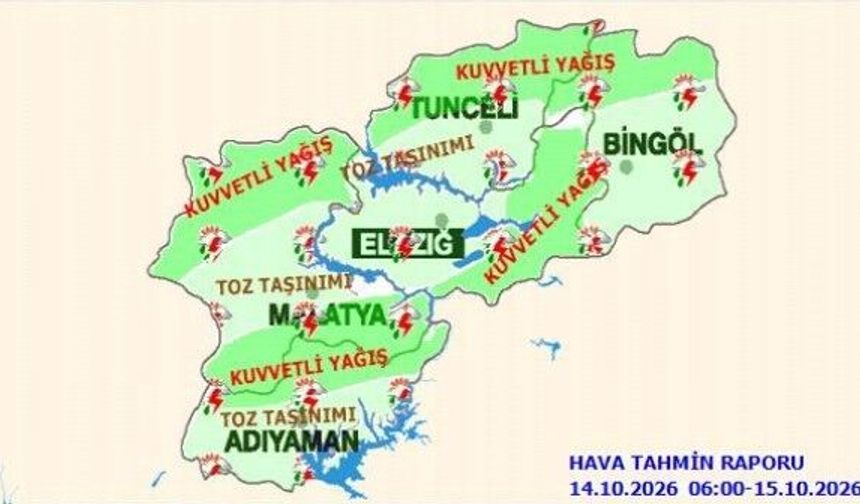 ELAZIĞ İÇİN KUVVETLİ YAĞIŞ UYARISI